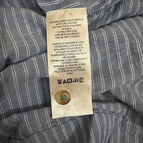 PILCRO ANTHROPOLOGIE Flowy Shirt Dress Blue Pinstriped Puff Sleeve - Picture 10 of 12